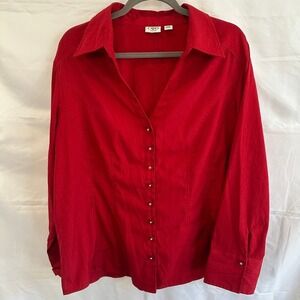 Cato Woman Plus Size Button Down Shirt Red Long Sleeve‎ Blouse Top 18/20W